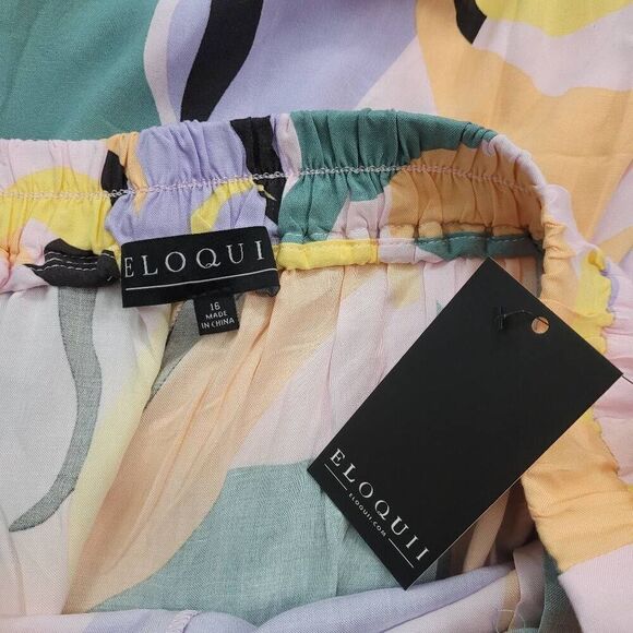 NWT Eloquii Printed Wide Leg Palazzo High Rise Pants Plus Sz 16 Pastel Pull On - Picture 6 of 11